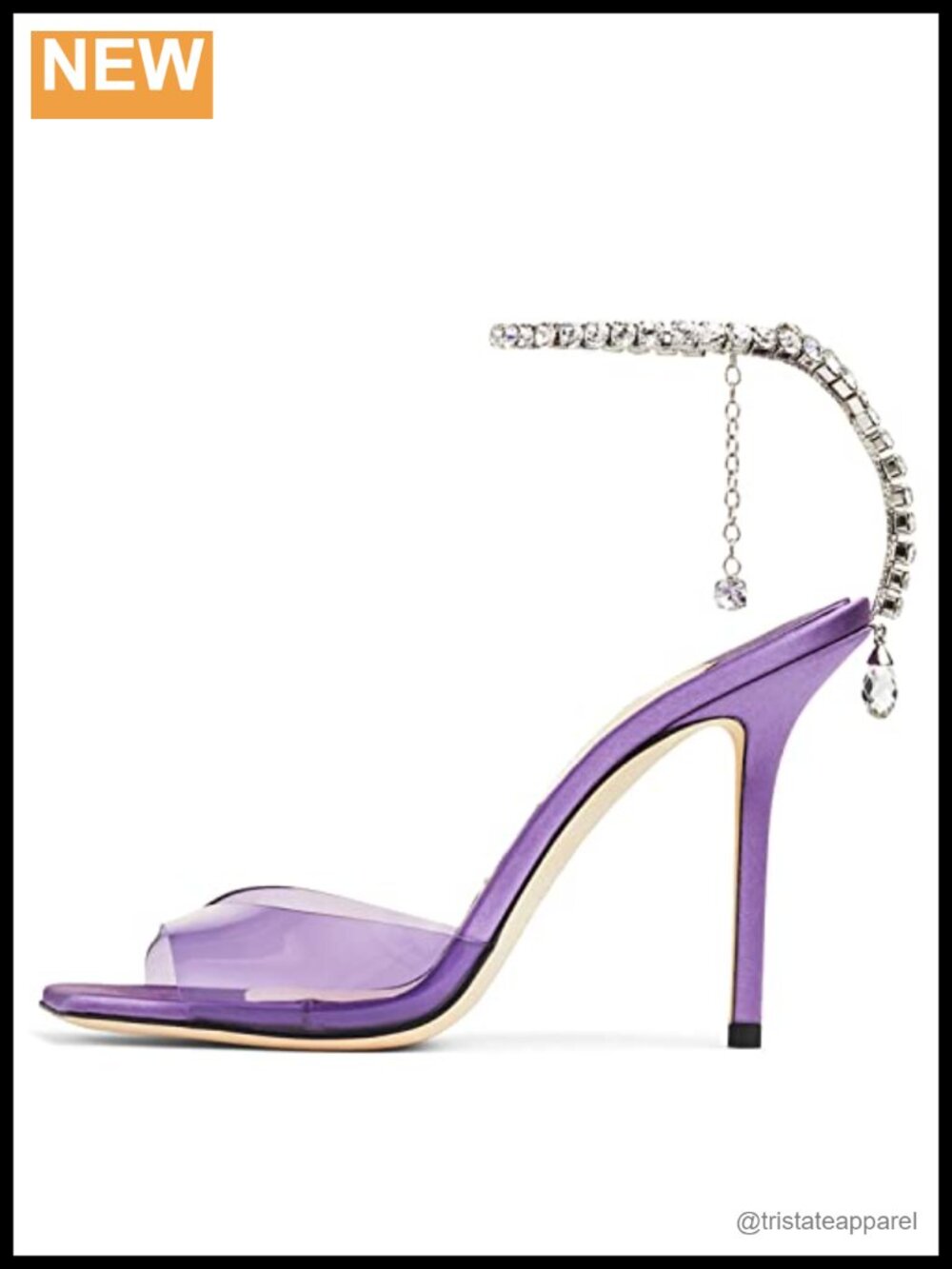 Women's Satin Stiletto Heeled Sandals Crystal Chain Ankle Strap